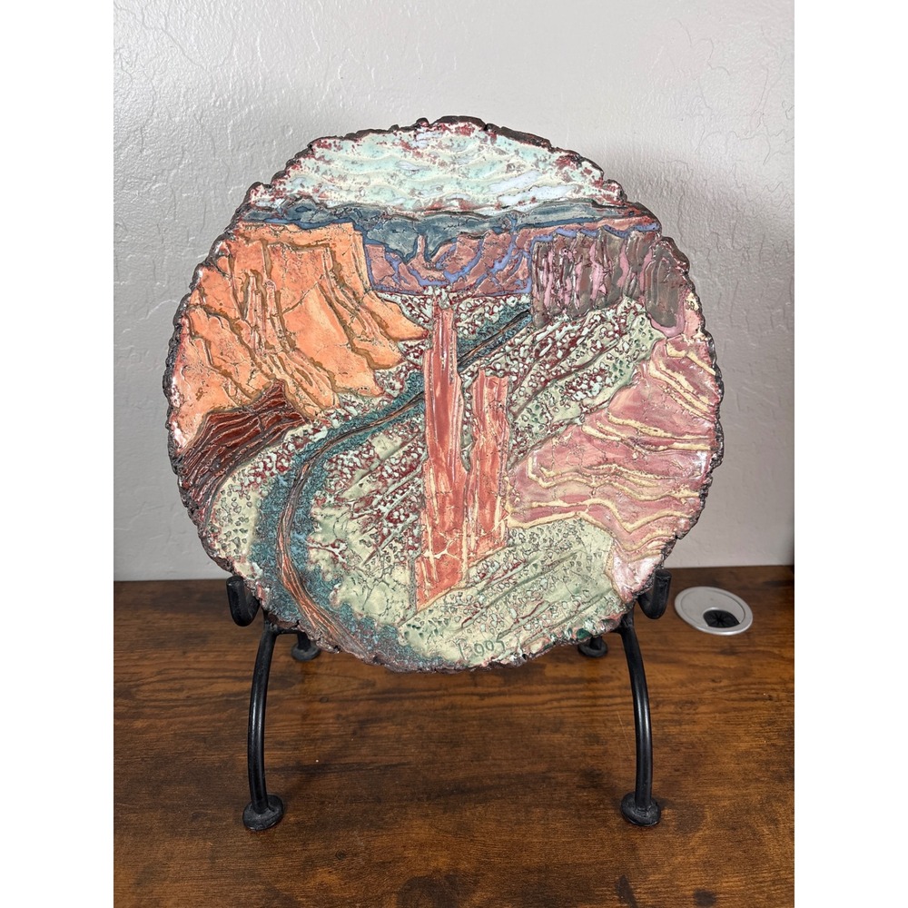Boos 2005 Signed Studio Pottery Charger Plate Southwest Canyon Landscape 13.5"